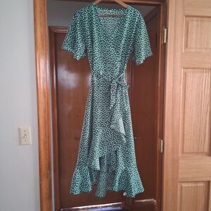 Green Polka Dot Wrap Dress